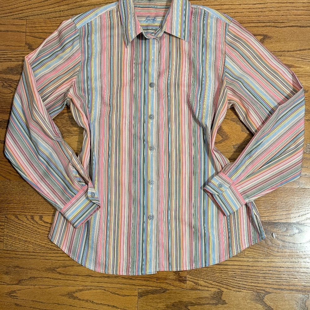 Foxcroft Colorful Striped Women's Vintage Shirt, Size 8